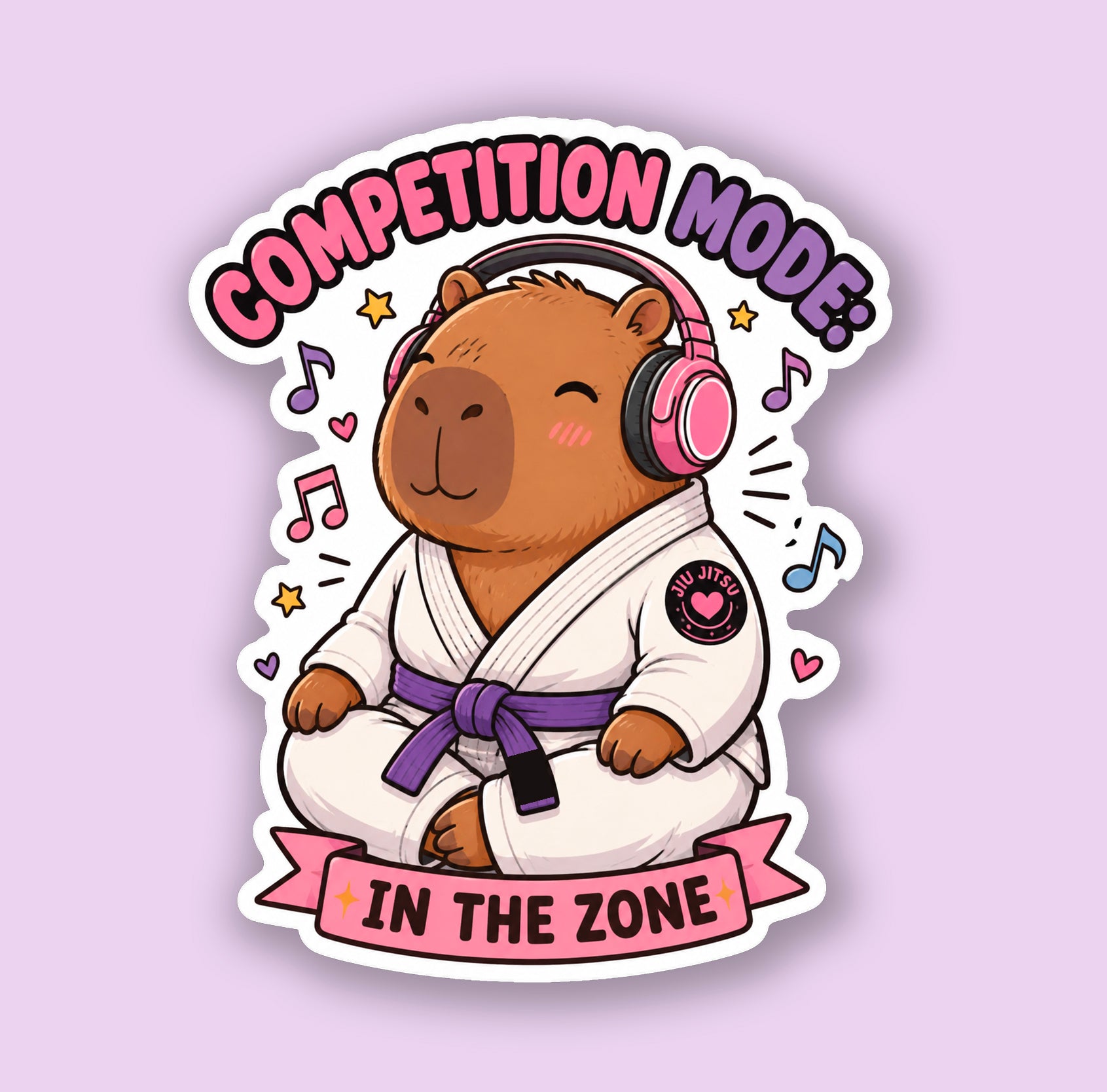 Kawaii Capybara In the Zone Jiu-Jitsu Sticker | Cute Holographic Sticker | Waterproof Vinyl Decal | Personalized Belt Rank