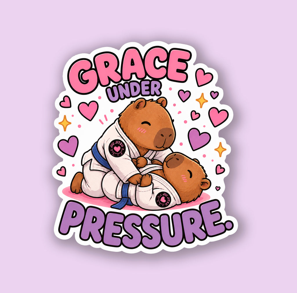 Kawaii Capybara Grace Under Pressure Jiu-Jitsu Sticker | Cute Holographic Sticker | Waterproof Vinyl Decal | Personalized Belt Rank