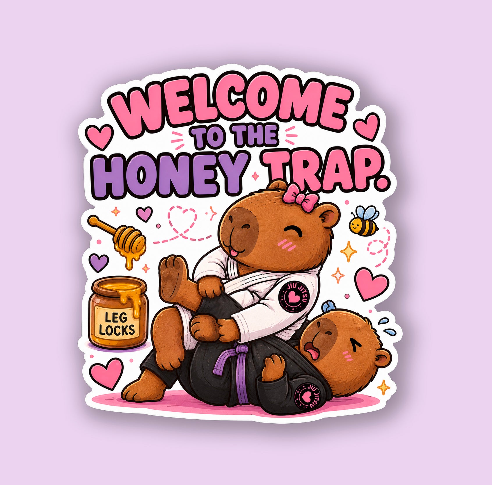Kawaii Capybara Honey Trap Jiu-Jitsu Sticker | Cute Holographic Sticker | Waterproof Vinyl Decal