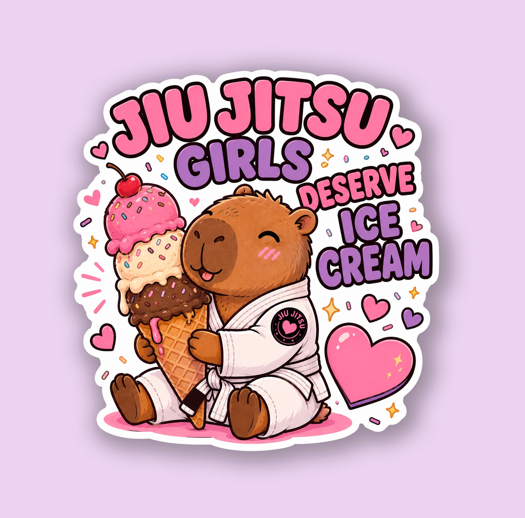 Kawaii Capybara Ice Cream Sticker | Cute Holographic Sticker | Waterproof Vinyl Decal | Personalized Belt Rank