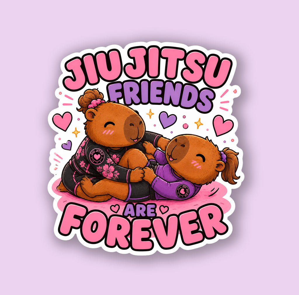 Kawaii Capybara Friends Forever Jiu-Jitsu Sticker | Cute Holographic Sticker | Waterproof Vinyl Decal