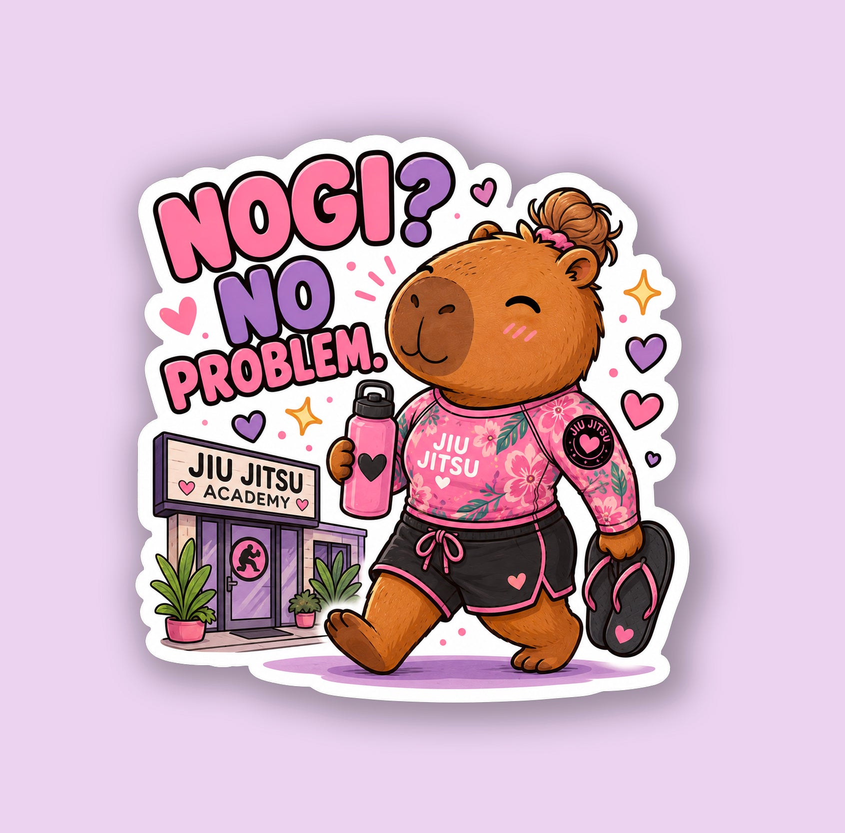 Kawaii Capybara NoGi? No Problem Jiu-Jitsu Sticker | Cute Holographic Sticker | Waterproof Vinyl Decal
